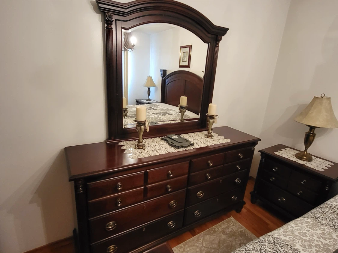 Dark Wood Bedroom Set with Dresser, Mirror, and Bed Frame - photo 2