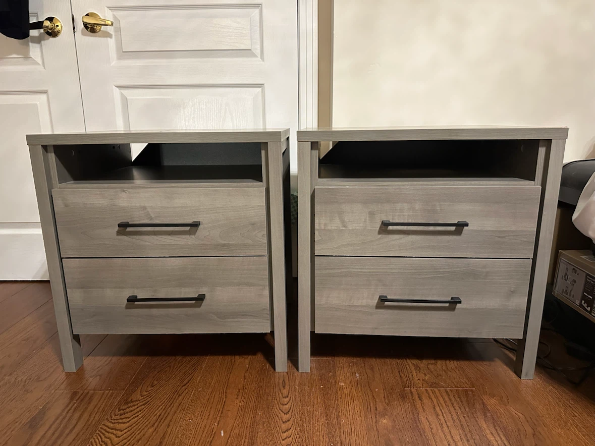 Set of 2 Grey Nightstands with Drawers - photo 3