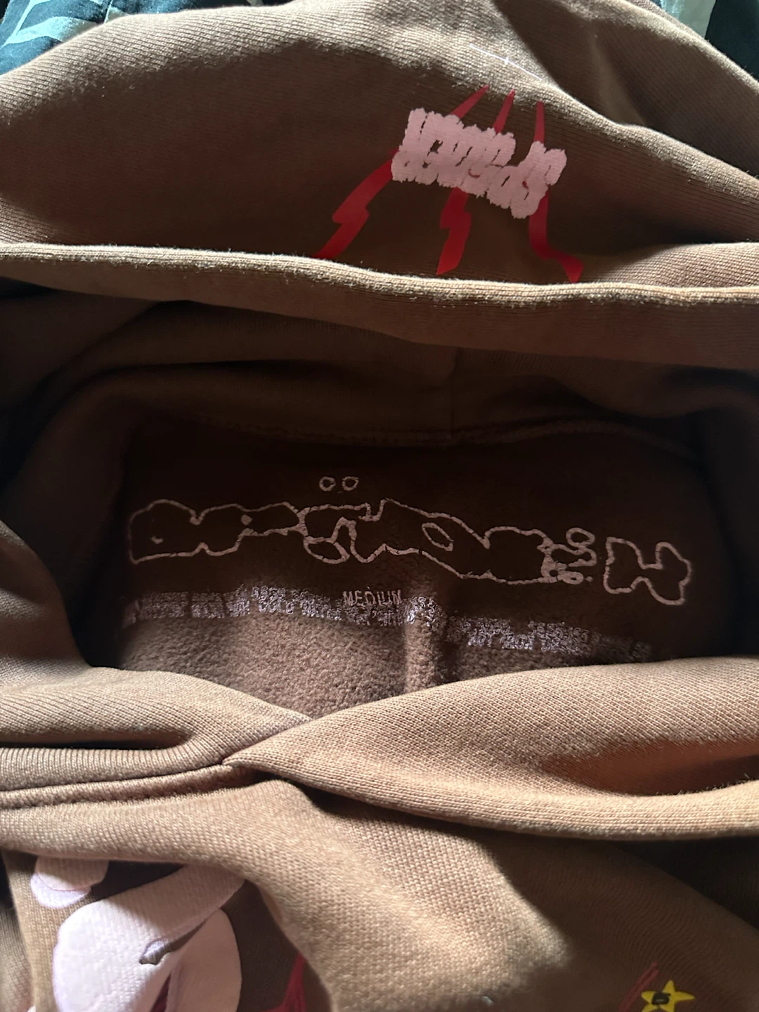 Brown Graphic Hoodie with Spiderweb and Stars - Medium - photo 3