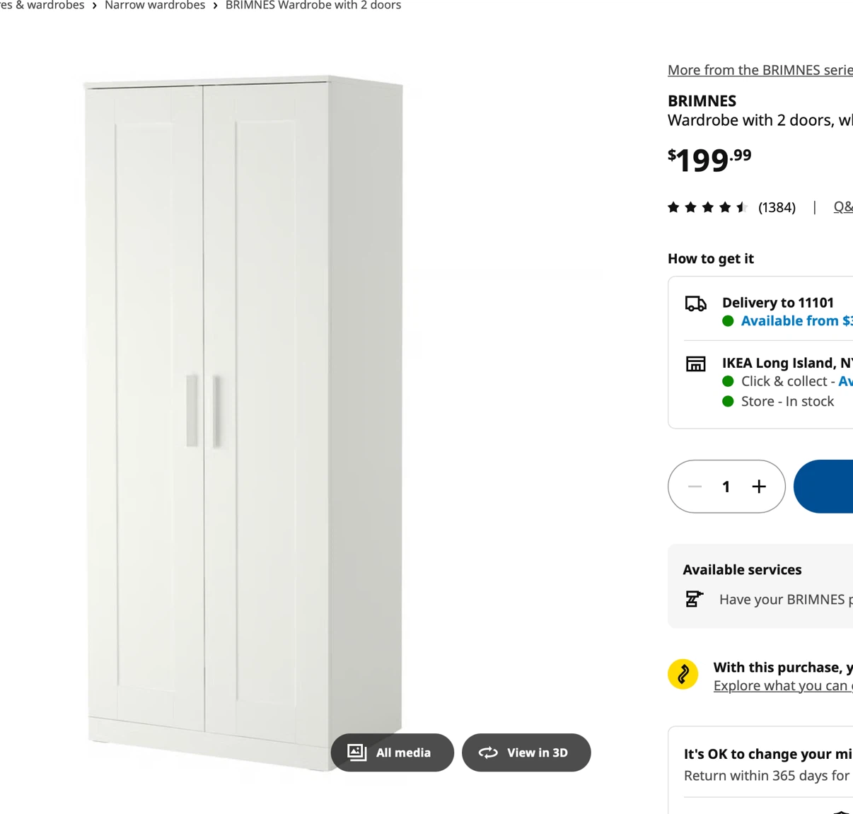 IKEA BRIMNES Wardrobe with 2 doors, White