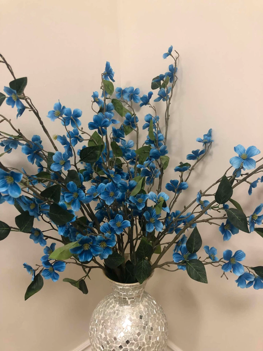 Decorative Blue Floral Arrangement in Mosaic Vase - photo 3