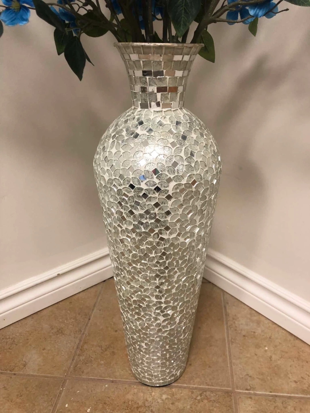 Decorative Blue Floral Arrangement in Mosaic Vase - photo 2