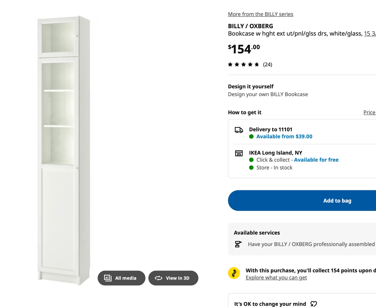 2 IKEA BILLY / OXBERG Bookcase with glass doors - White