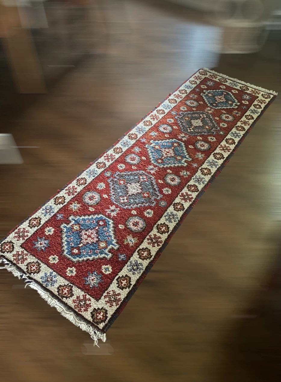Oriental Red All Wool Hand Knotted Runner Rug - photo 2