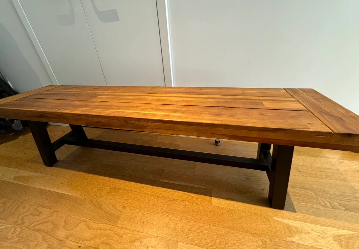 Wooden Bench with Black Metal Legs