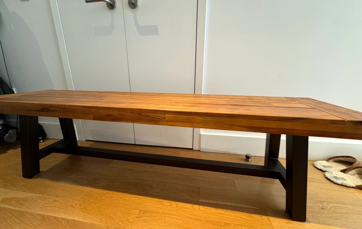 Wooden Bench with Black Metal Legs - photo 2