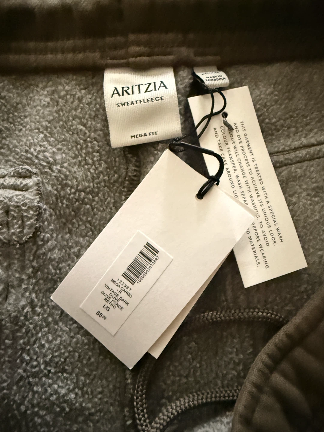 ARITZIA Mega Cargo Sweatfleece Pants Dark Olive Green L - photo 2