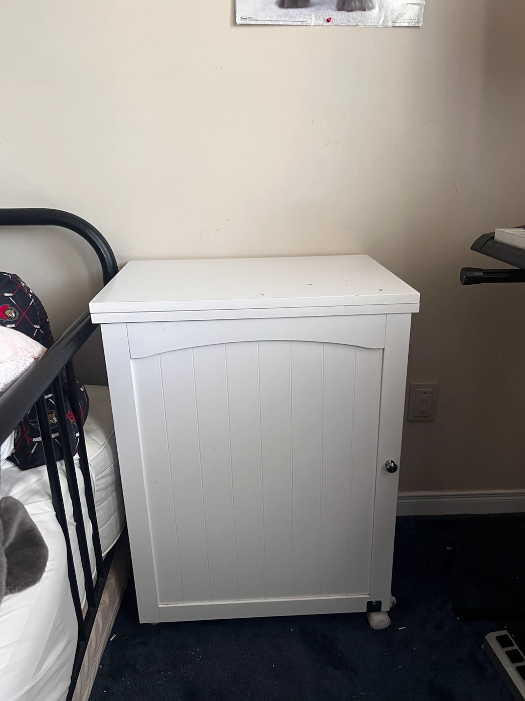 white sewing table with storage