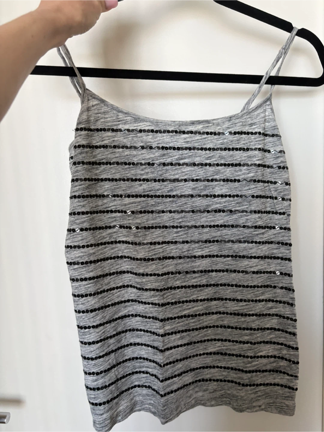 LOFT Grey Striped Camisole with Sequins - Size M