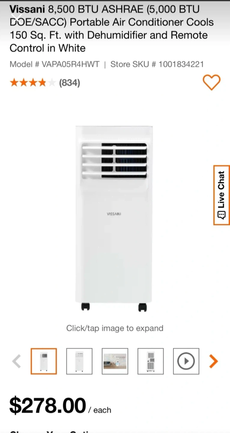 Vissani 8,500 BTU Portable Air Conditioner