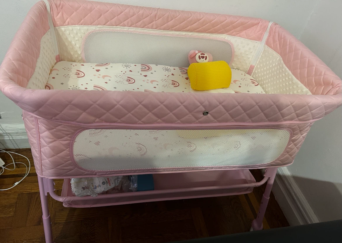 Pink Baby Bassinet with Rainbow Print