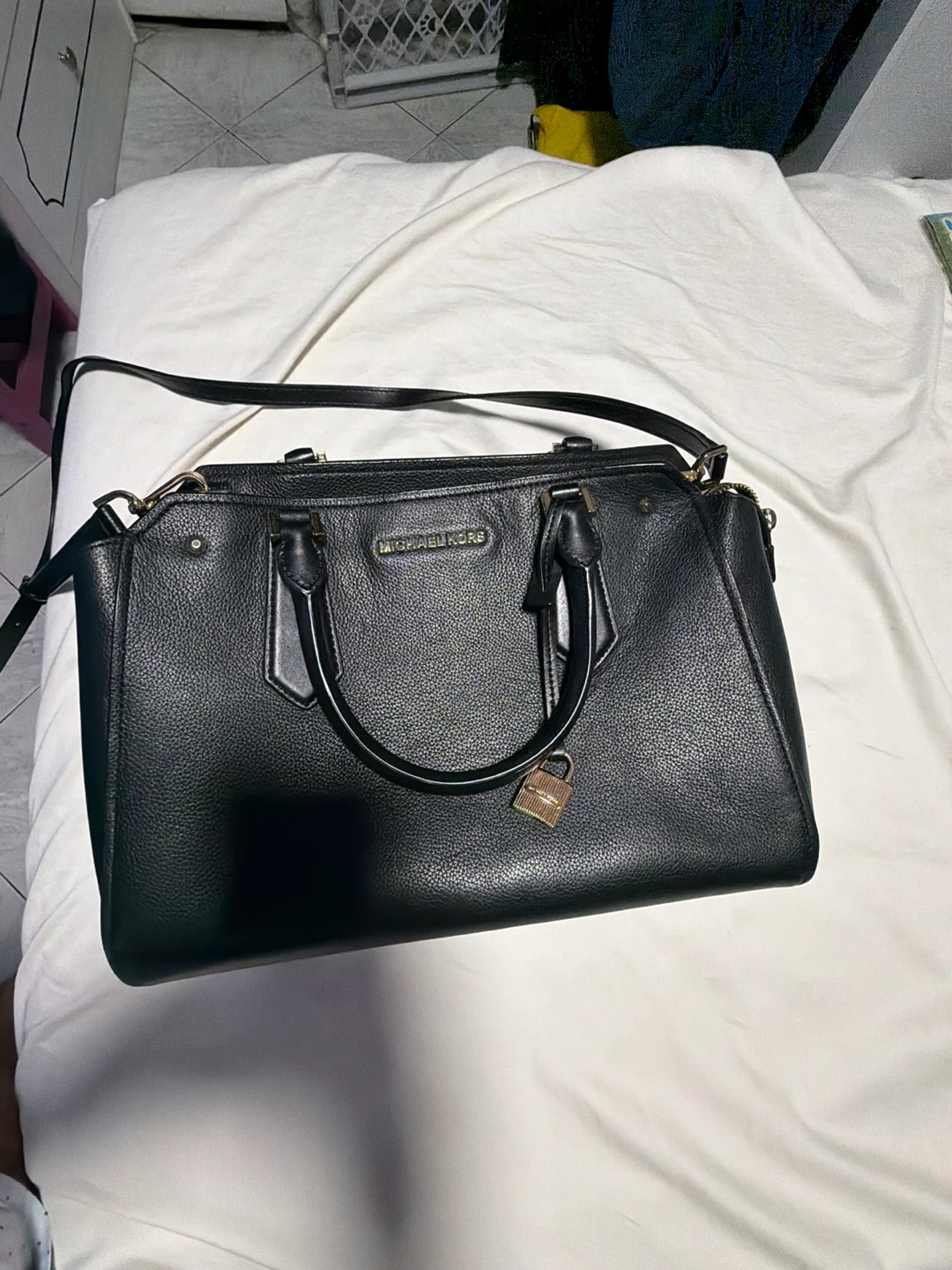 Michael Kors Black Leather Satchel Handbag