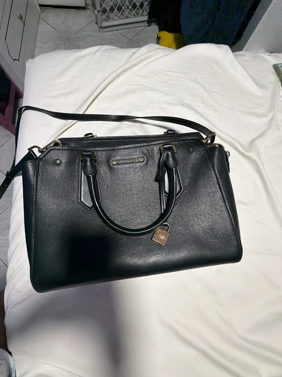 Michael Kors Black Leather Satchel Handbag