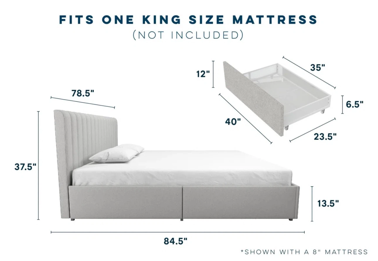 Beige King Bed Frame with Storage Drawers - photo 2