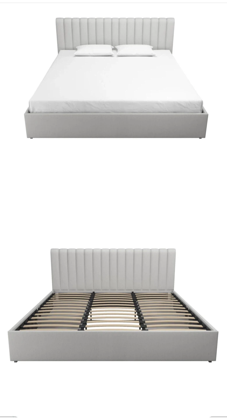 Beige King Bed Frame with Storage Drawers - photo 4