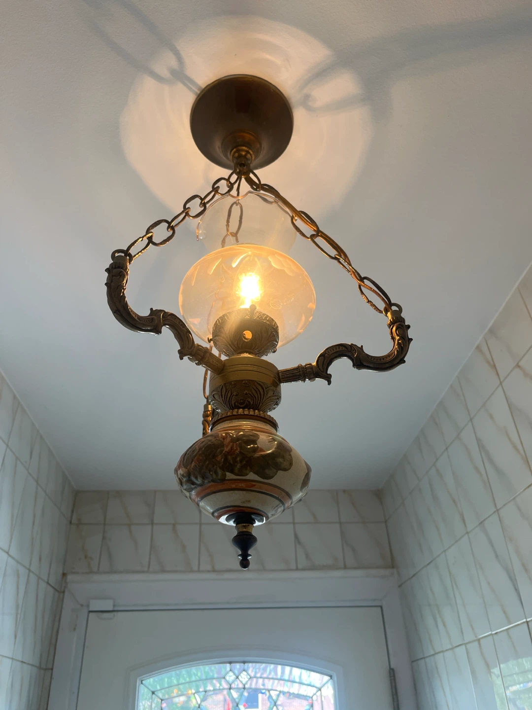 Vintage Chandelier with Amber Glass Shades - photo 2