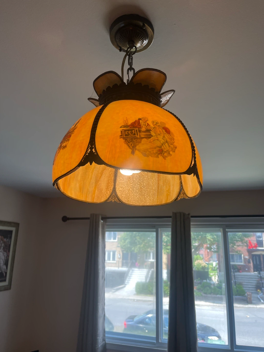 Vintage Chandelier with Amber Glass Shades - photo 3