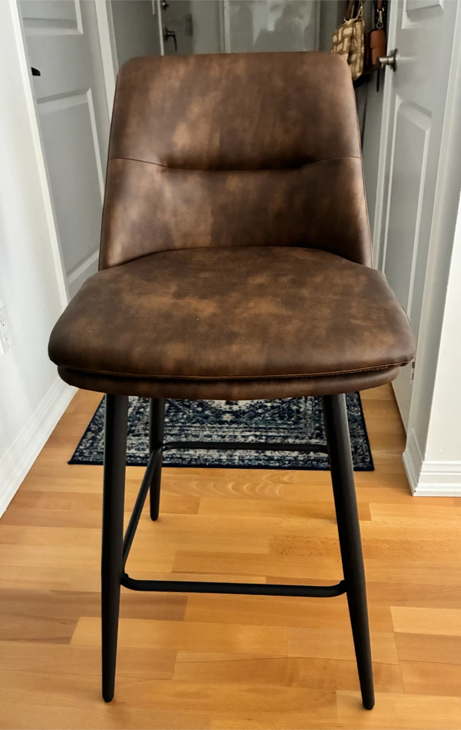 Pair of Brown Faux Leather Bar Stools, 360 swivel, brand new