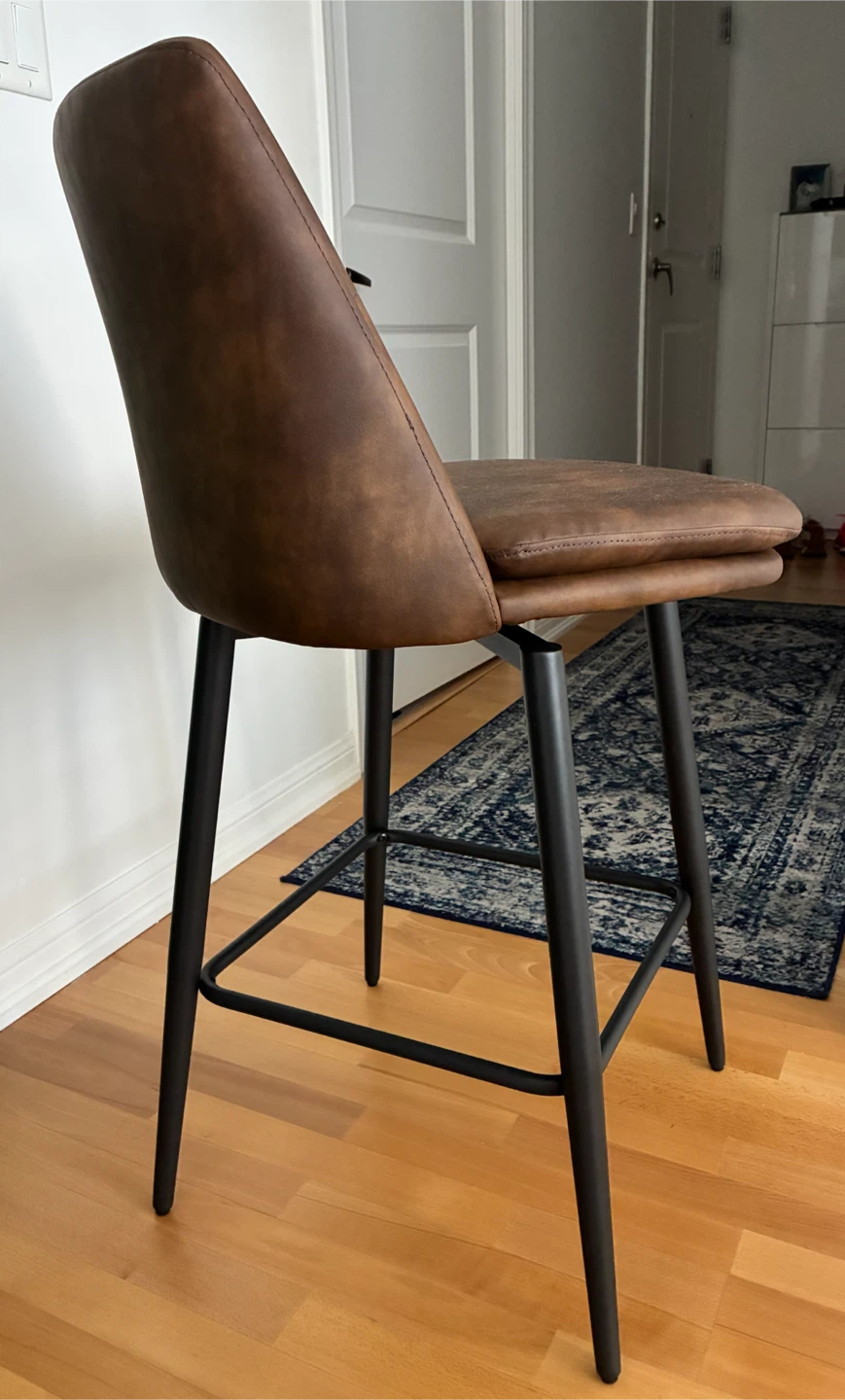 Pair of Brown Faux Leather Bar Stools, 360 swivel, brand new - photo 2