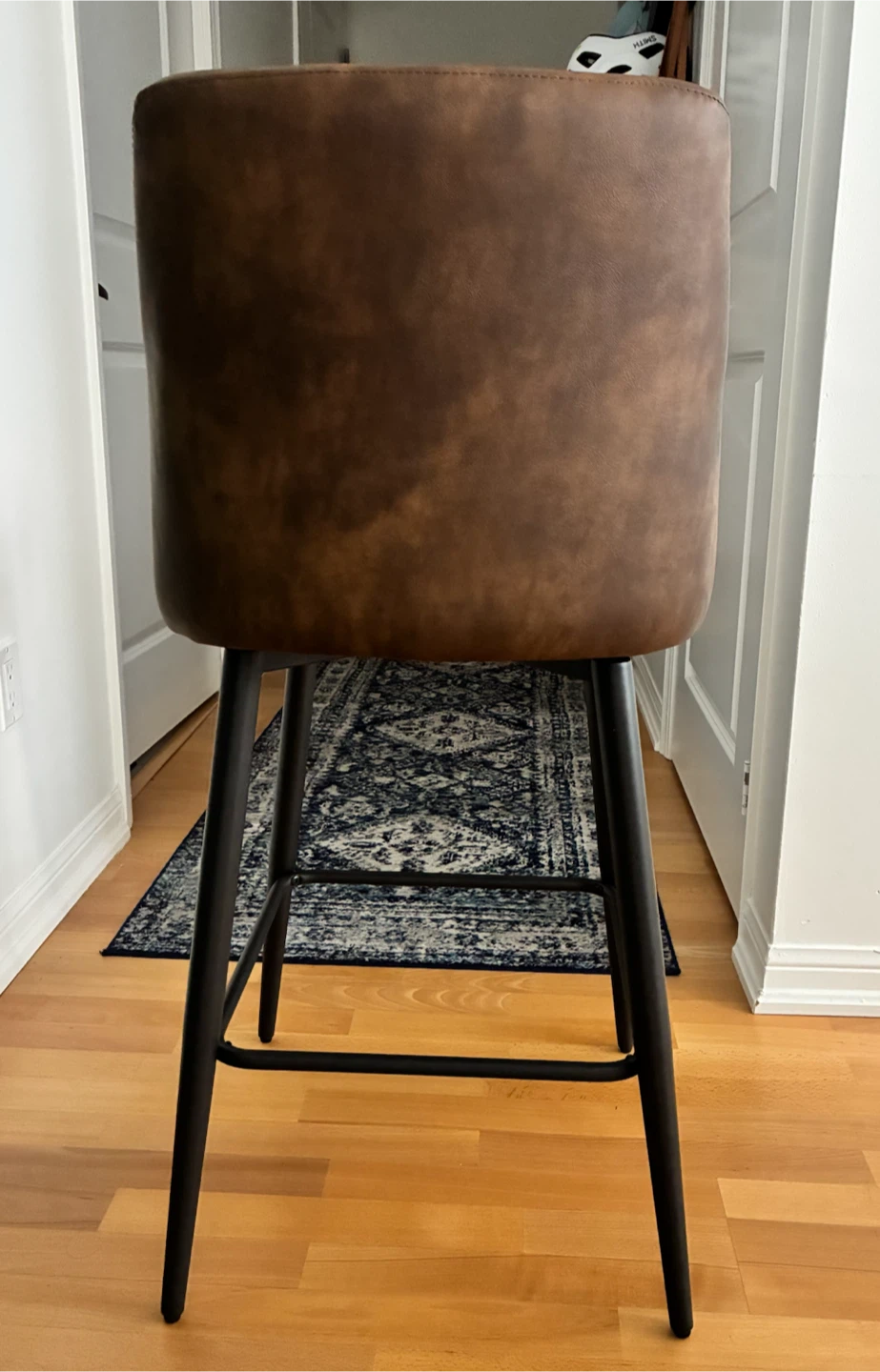 Pair of Brown Faux Leather Bar Stools, 360 swivel, brand new - photo 3