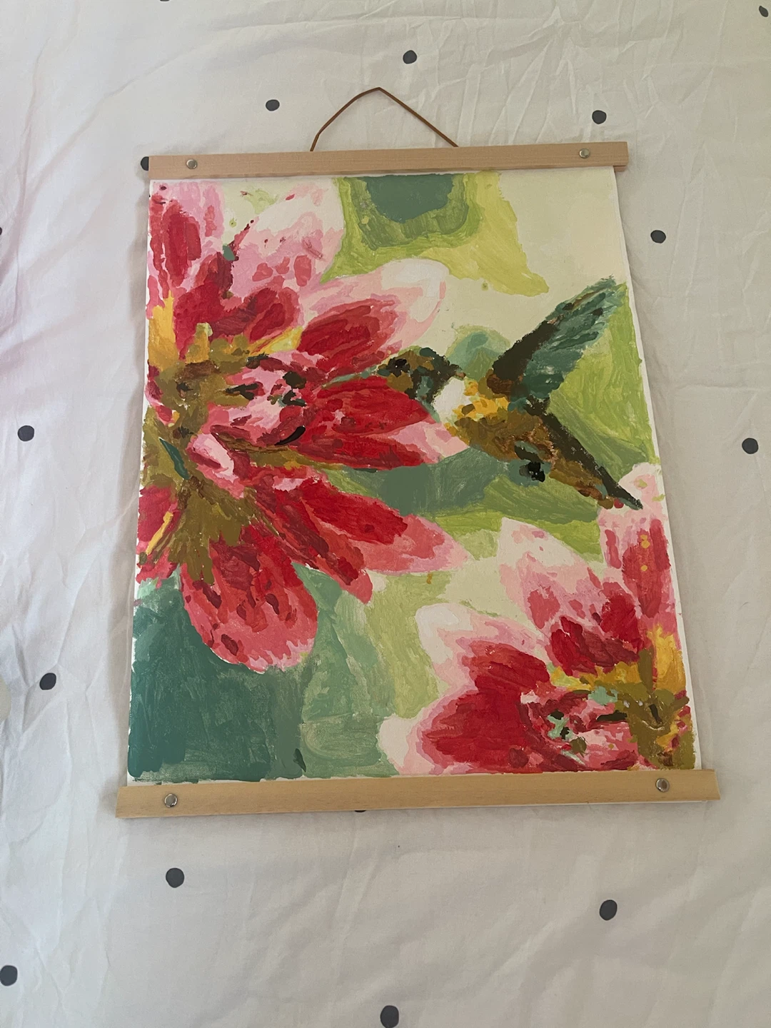 hummingbird & flower canvas hanging wall art