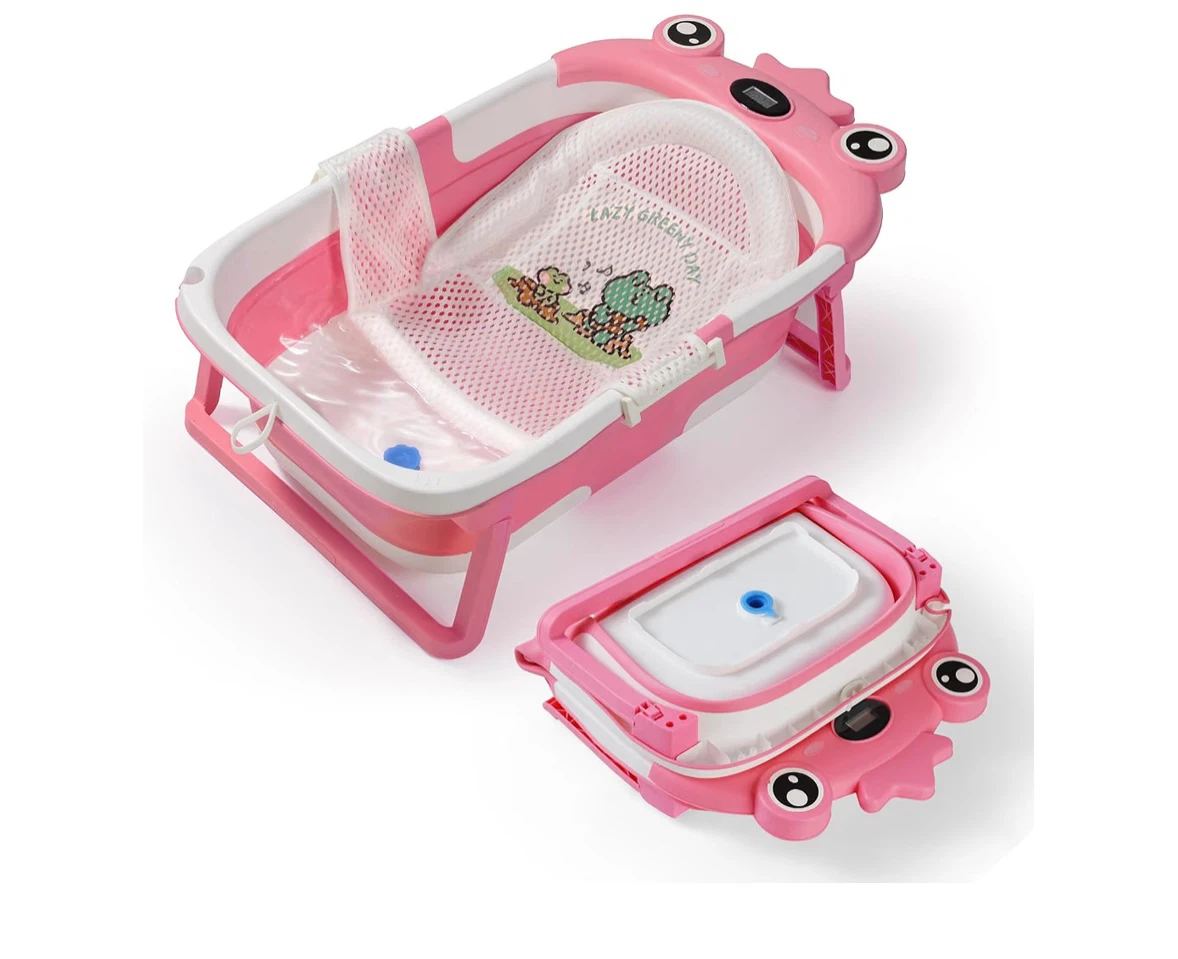 Pink Collapsible Baby Bathtub with Mesh Sling