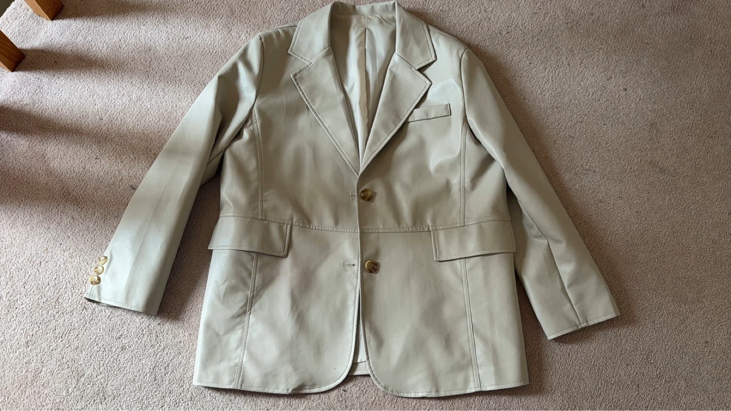 Cream Faux Leather Blazer - photo 5