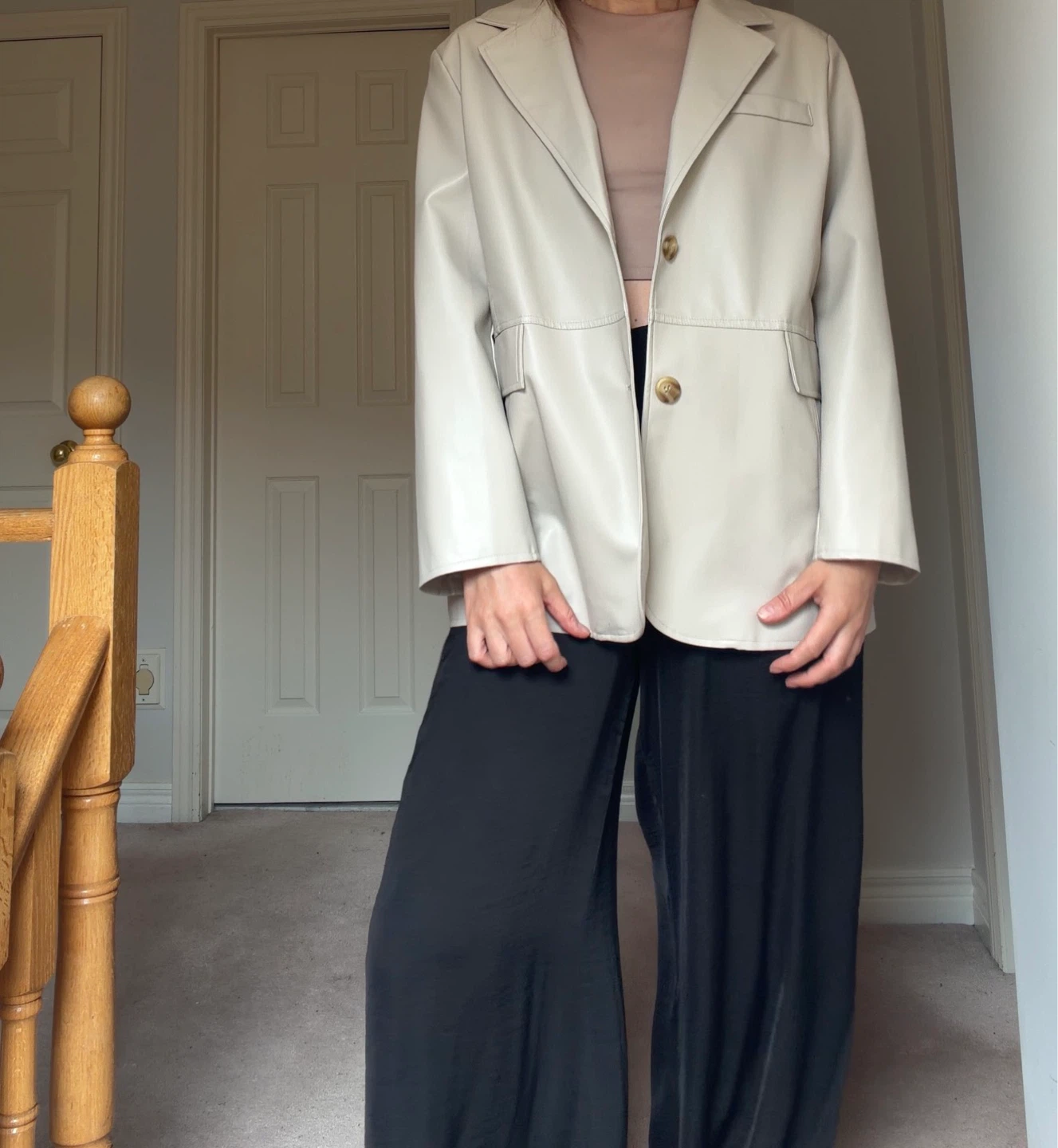 Cream Faux Leather Blazer - photo 3