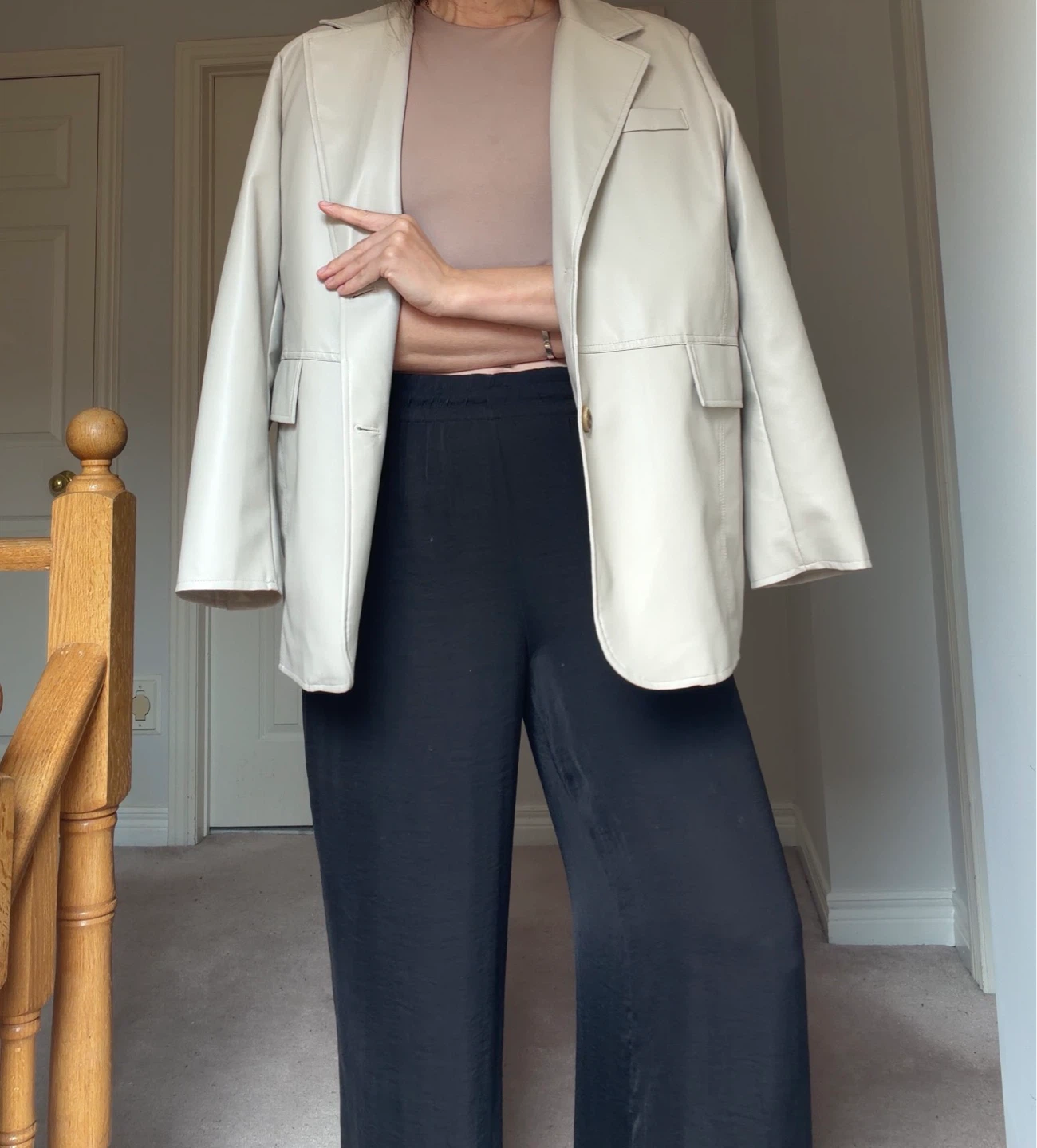 Cream Faux Leather Blazer - photo 2