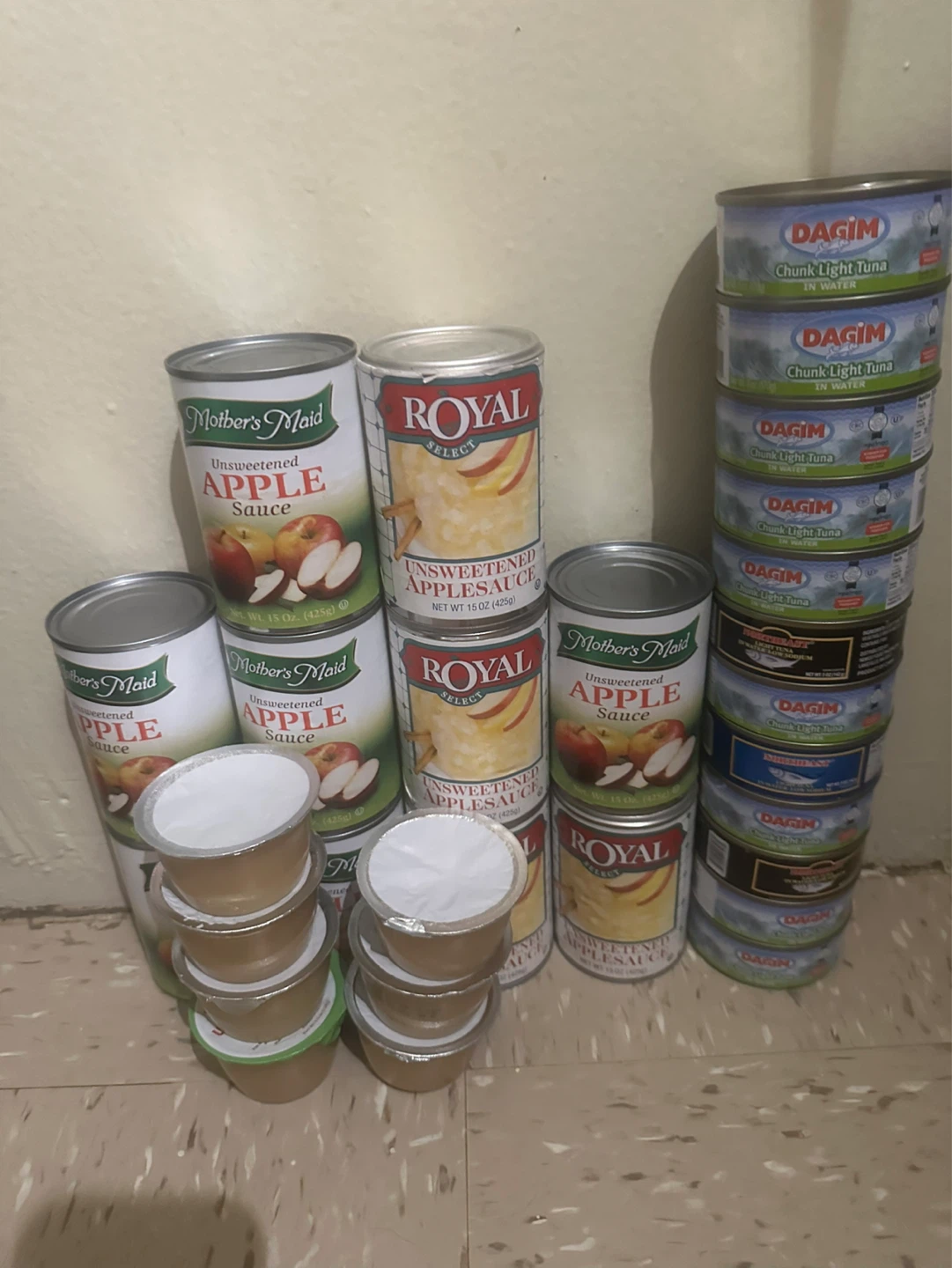 Canned Goods Lot - Peas, Tuna, and Apple Sauce