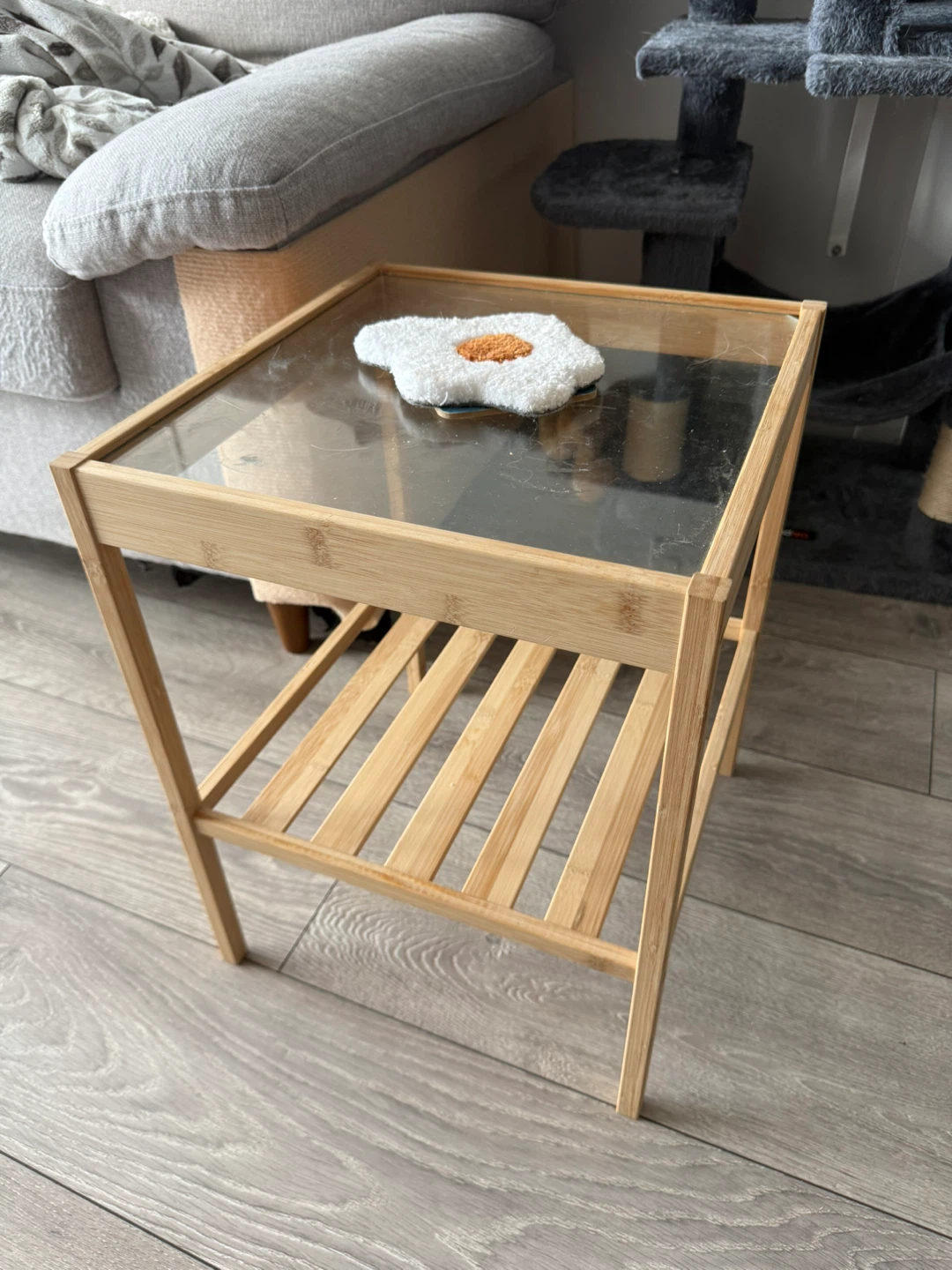 Ikea Bamboo Side Table with Glass Top