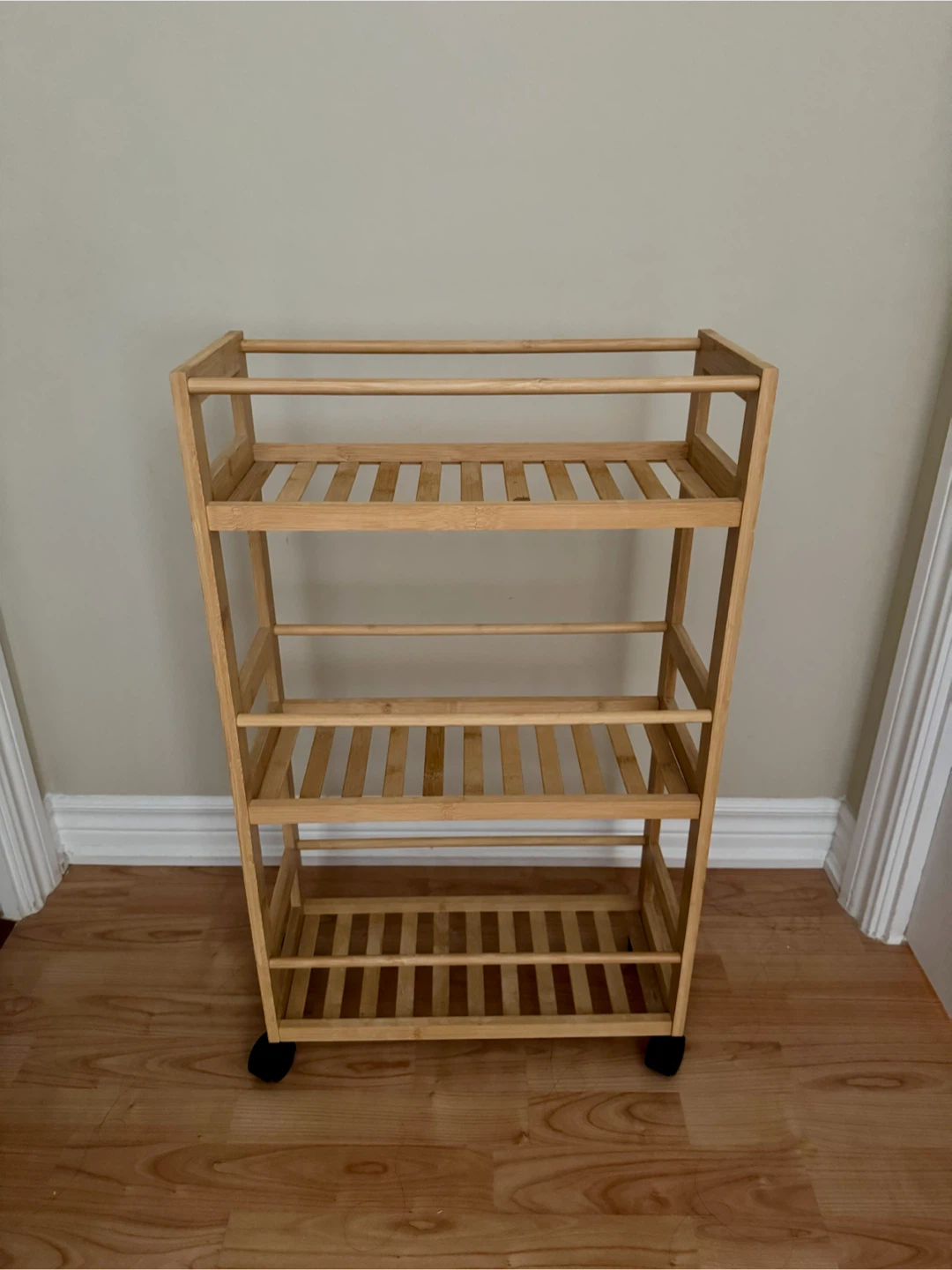 Slim 3-Tiered Bamboo Cart with Wheels