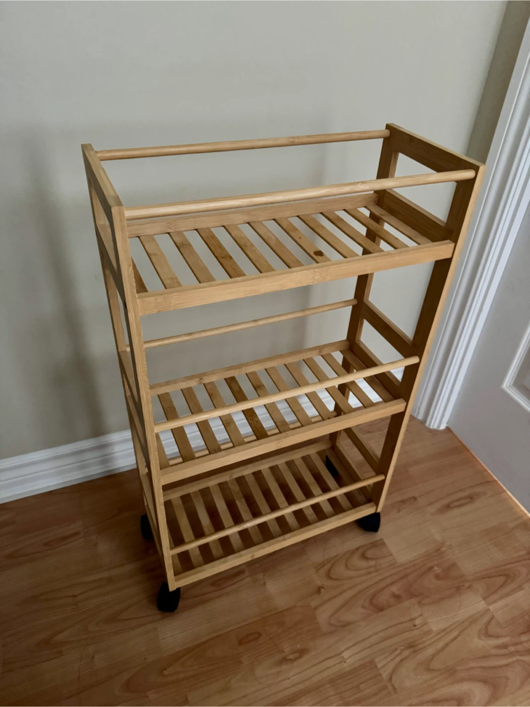 Slim 3-Tiered Bamboo Cart with Wheels - photo 2