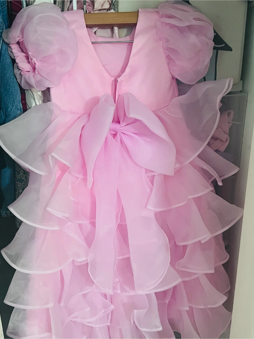 Pink Organza Tiered Dress with Bow - photo 2
