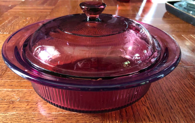Vintage Purple Glass Casserole Dish with Lid