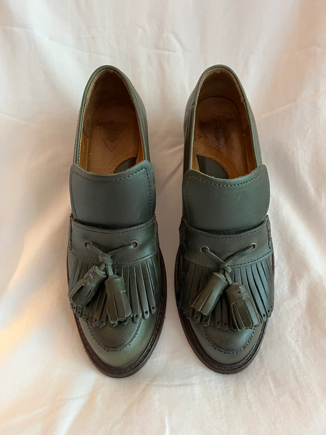 John Fluevog Green Tassel Kiltie Loafers - Size 7W - photo 2
