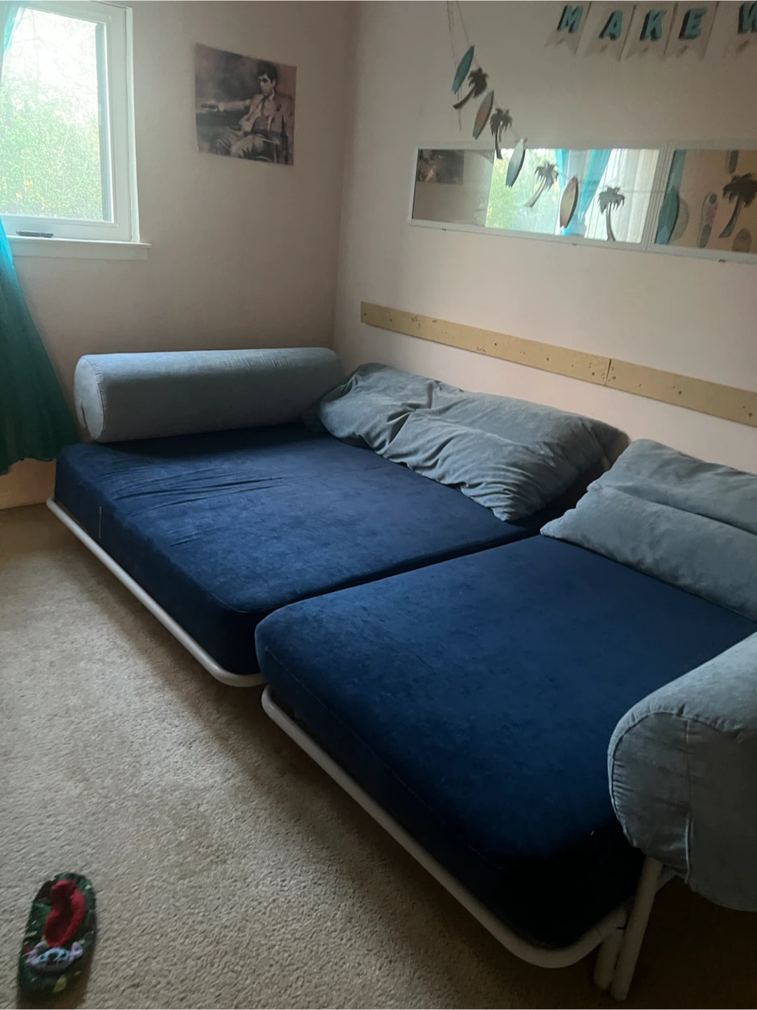 Blue Futon Couch with Bolster Pillow - photo 2