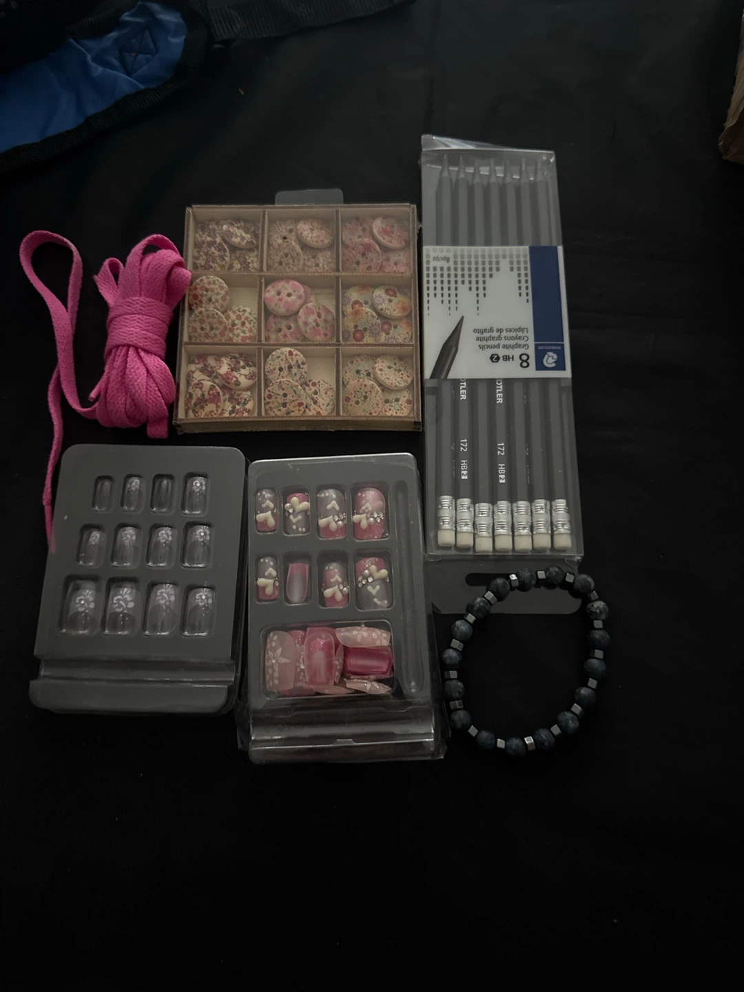 Bundle: Pencils, Buttons, Bracelets & Press-On Nails