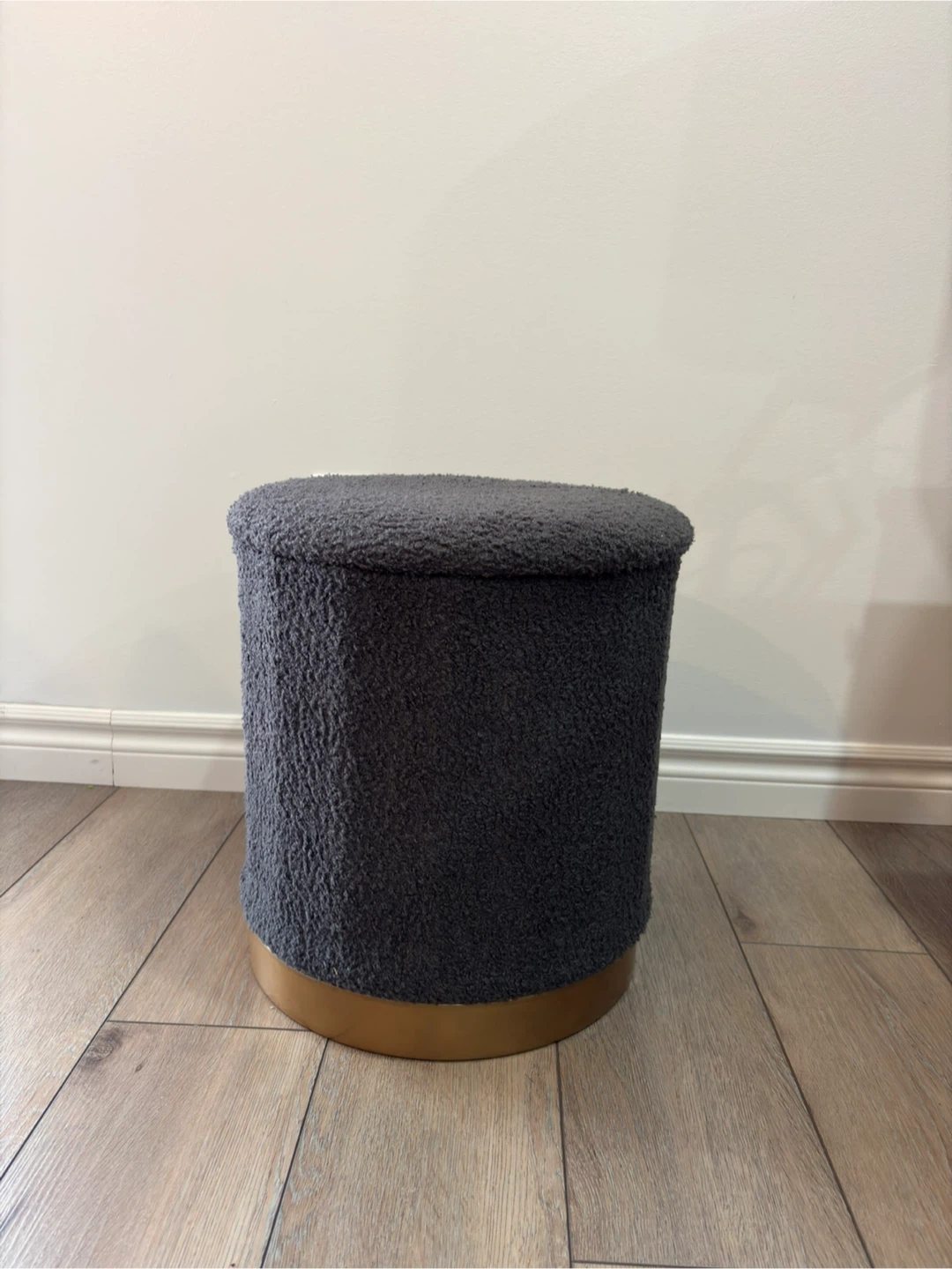 Grey Boucle Storage Ottoman/tray table with Gold Base - photo 2