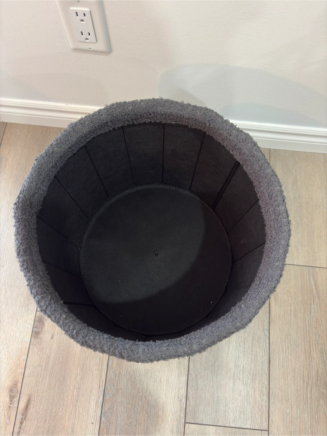 Grey Boucle Storage Ottoman/tray table with Gold Base - photo 4