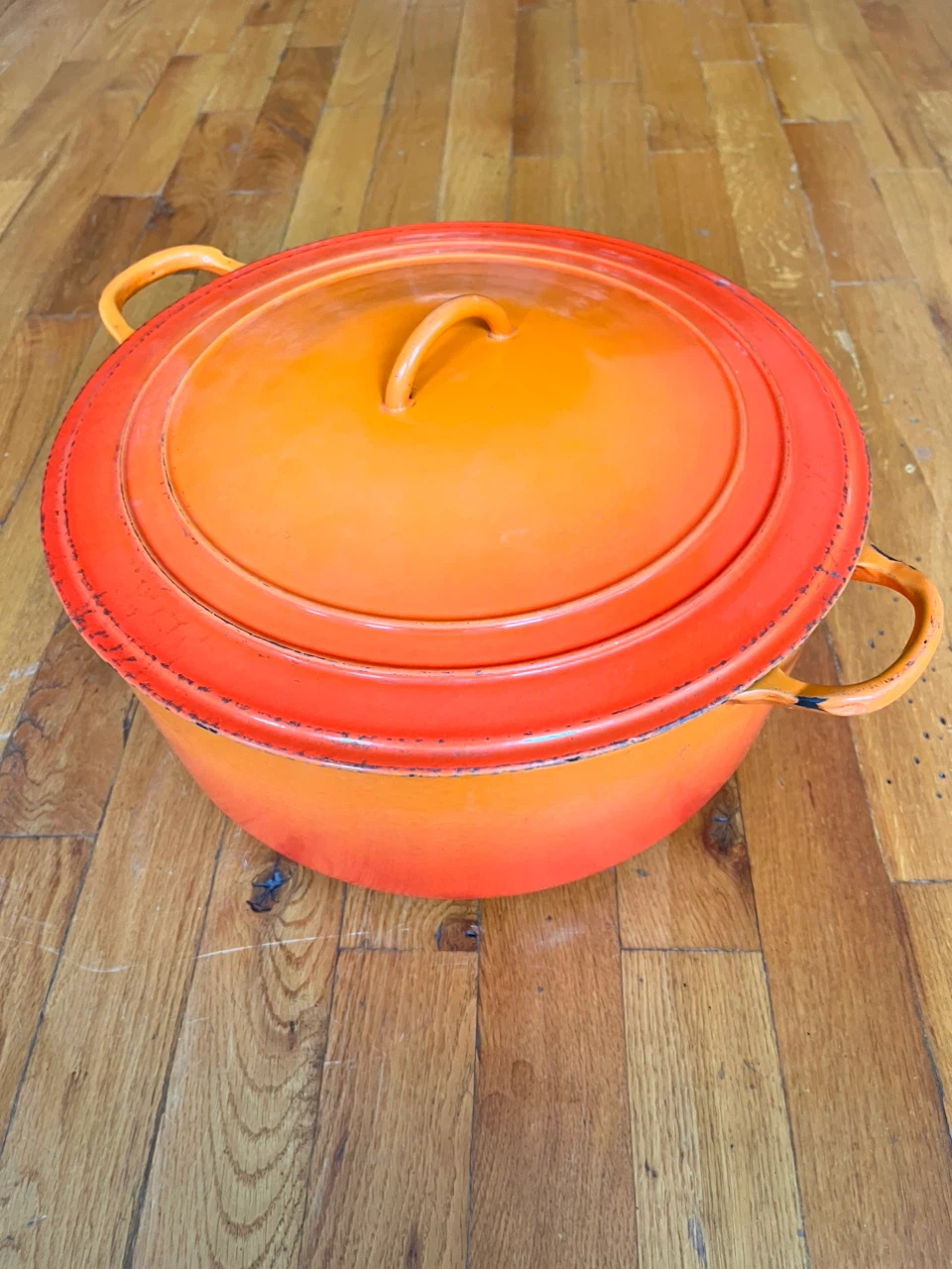 Vintage Le Creuset Orange Cast Iron Dutch Oven