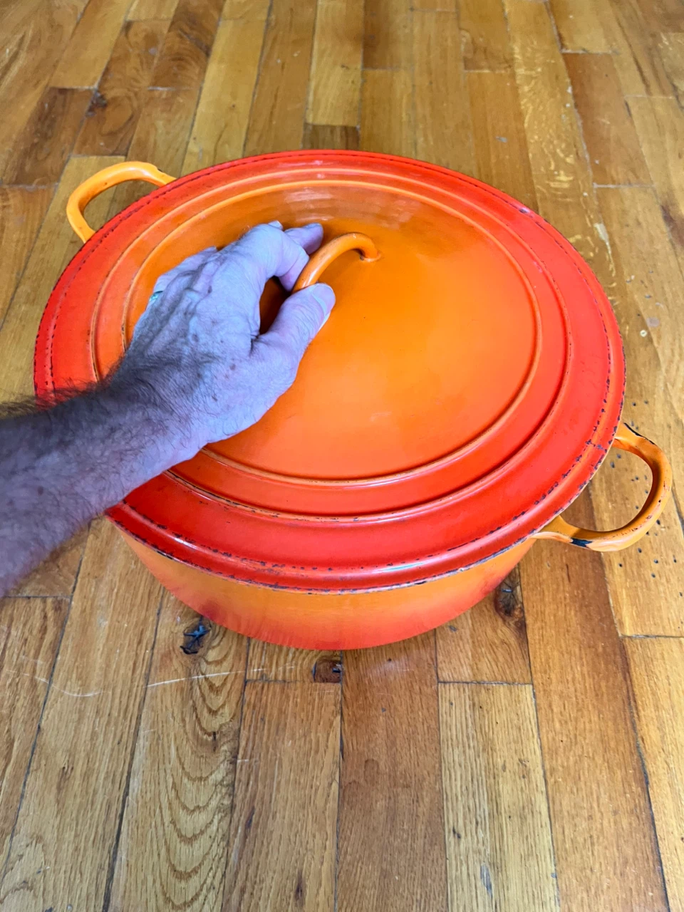 Vintage Le Creuset Orange Cast Iron Dutch Oven - photo 2
