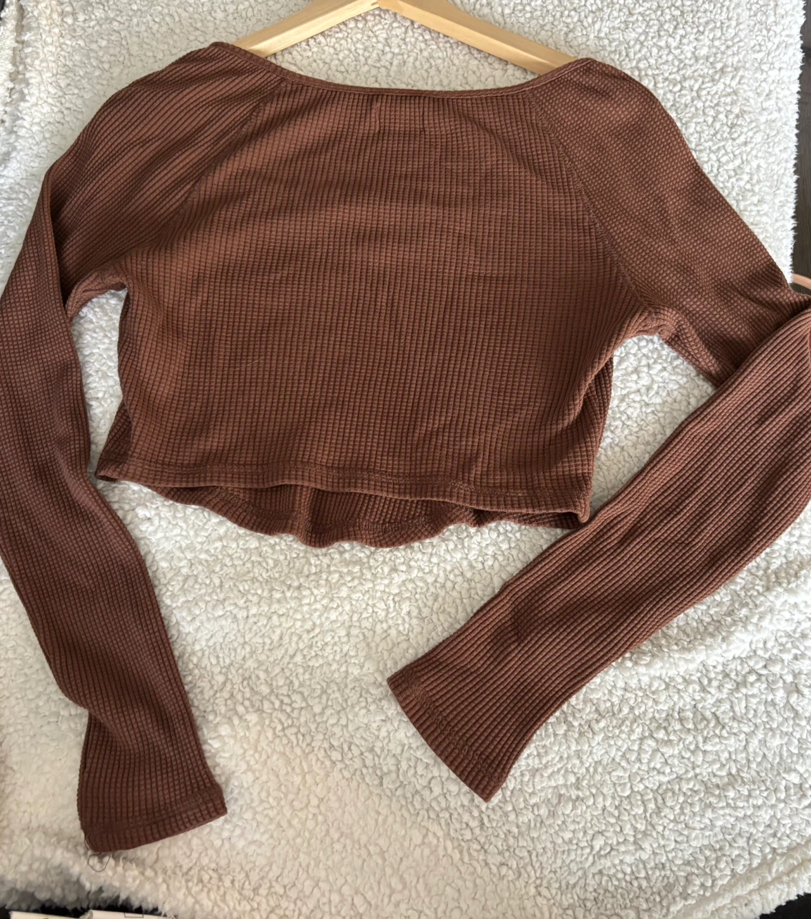 BDG Brown Waffle Knit Long Sleeve Crop Top - photo 2