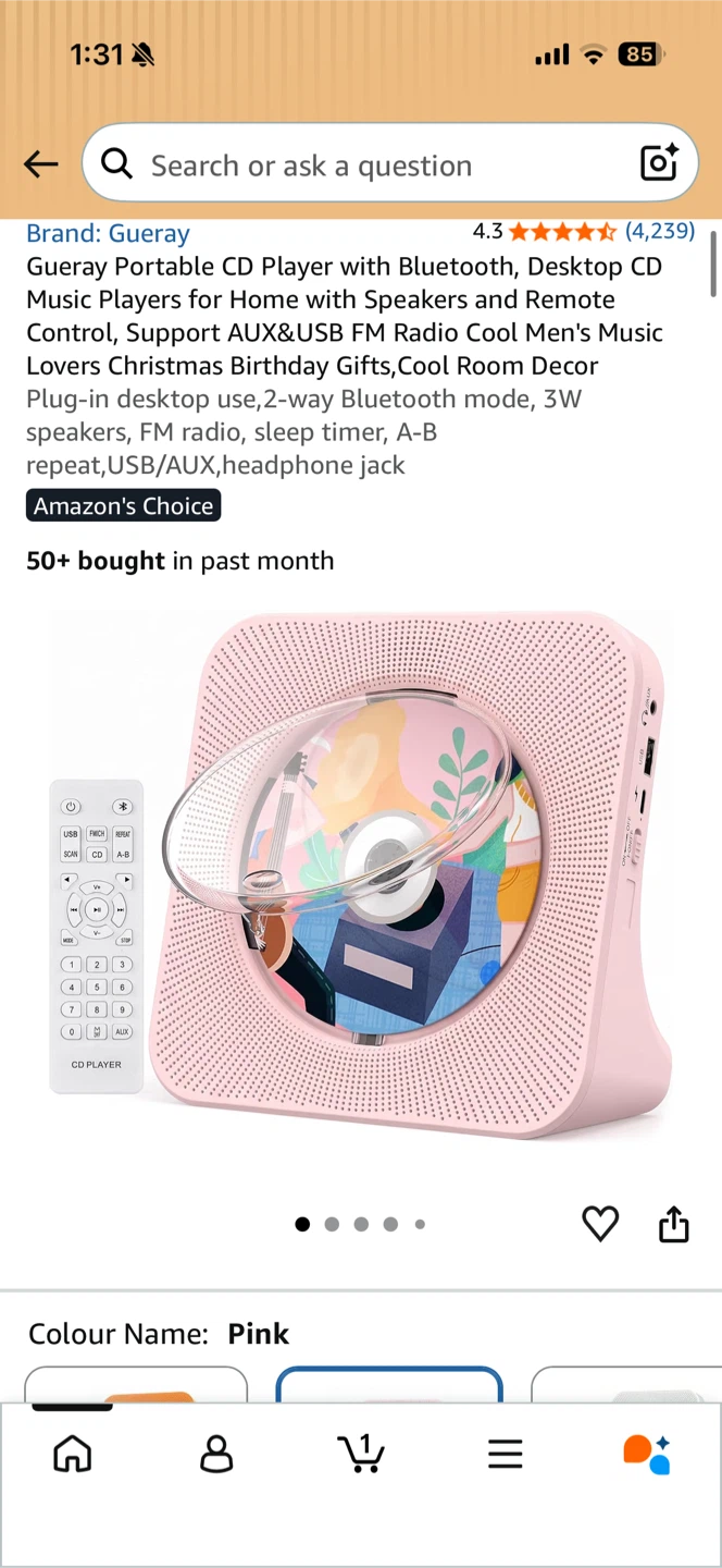 Guerray Pink Portable CD Player with Bluetooth
