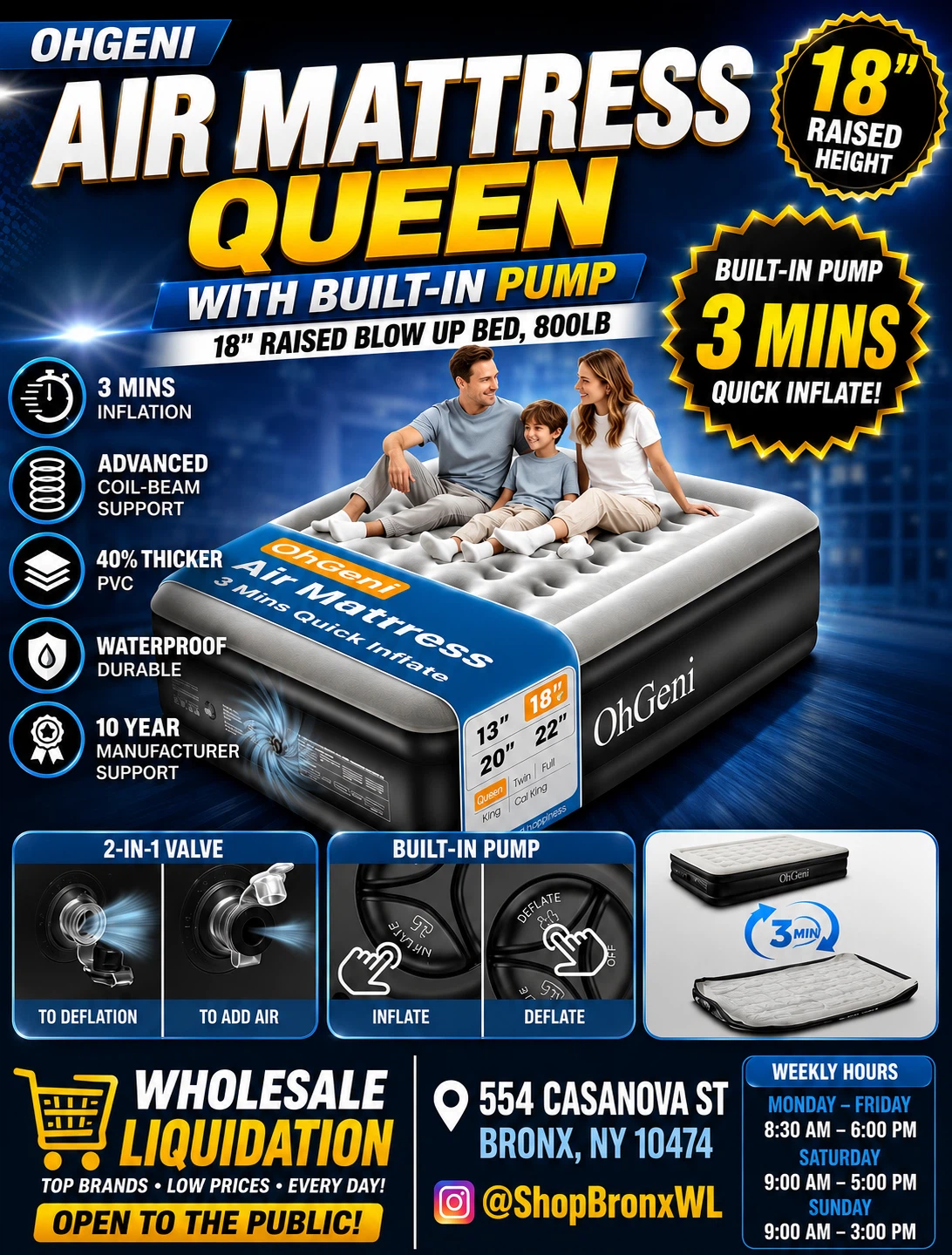 OhGeni Queen Air Mattress with Built-In Pump