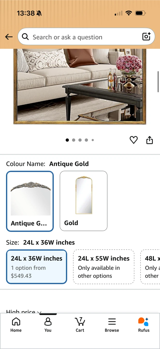 Antique Gold Arch Mirror - 24" x 36" - photo 2