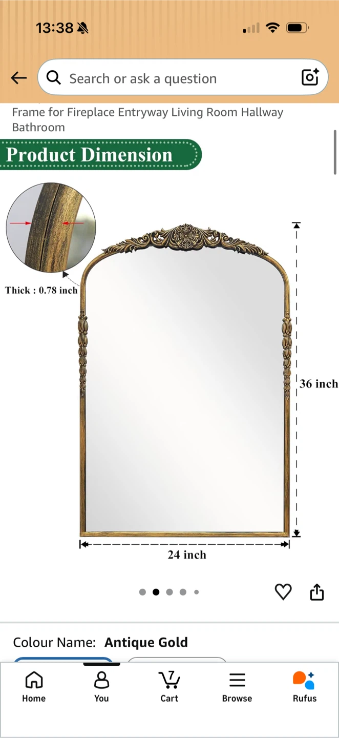 Antique Gold Arch Mirror - 24" x 36" - photo 3