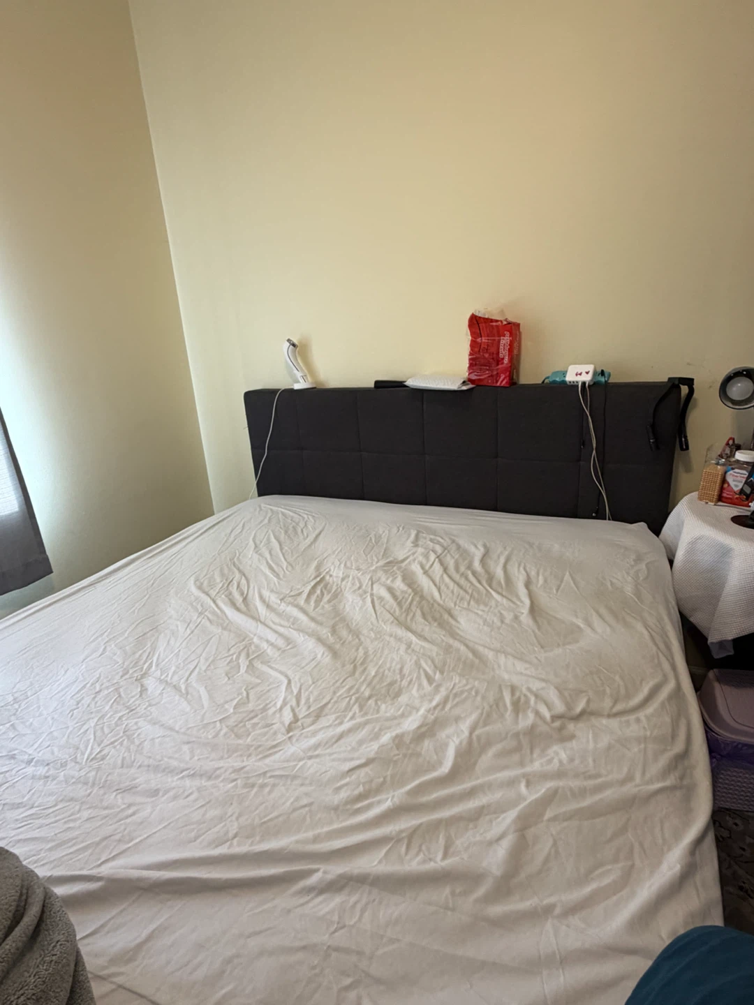 Gray Upholstered Bed Frame with Headboard