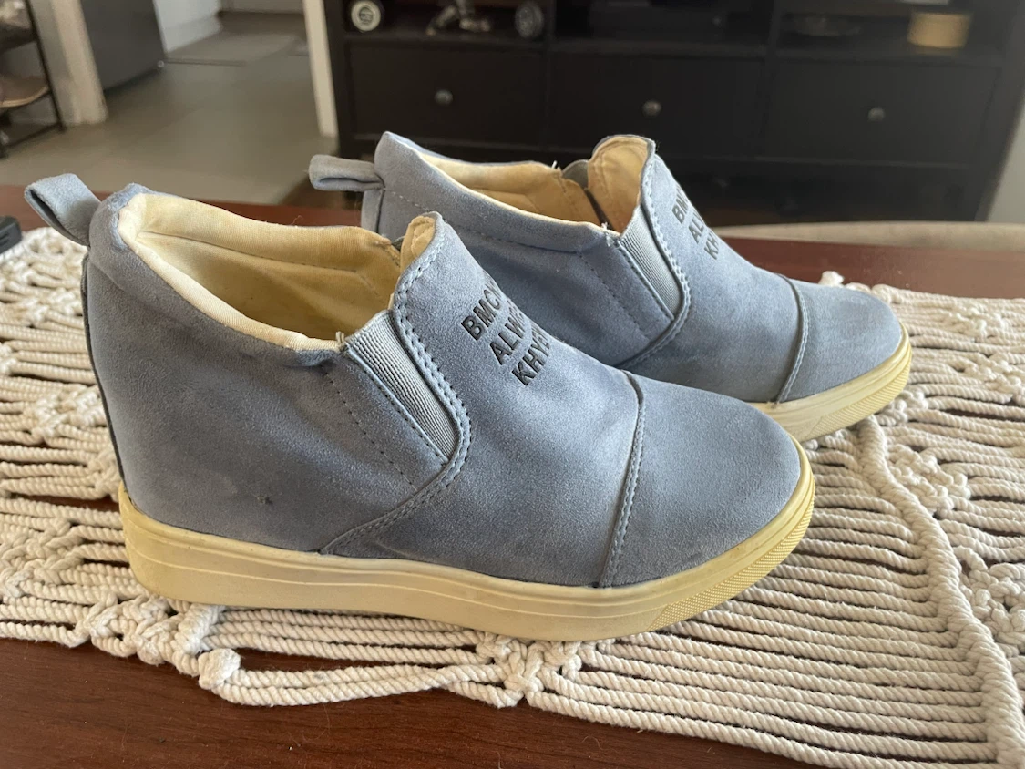 OBO! Light Blue Suede Slip-On Wedge Sneakers- Women’s Size 7.5 - photo 3