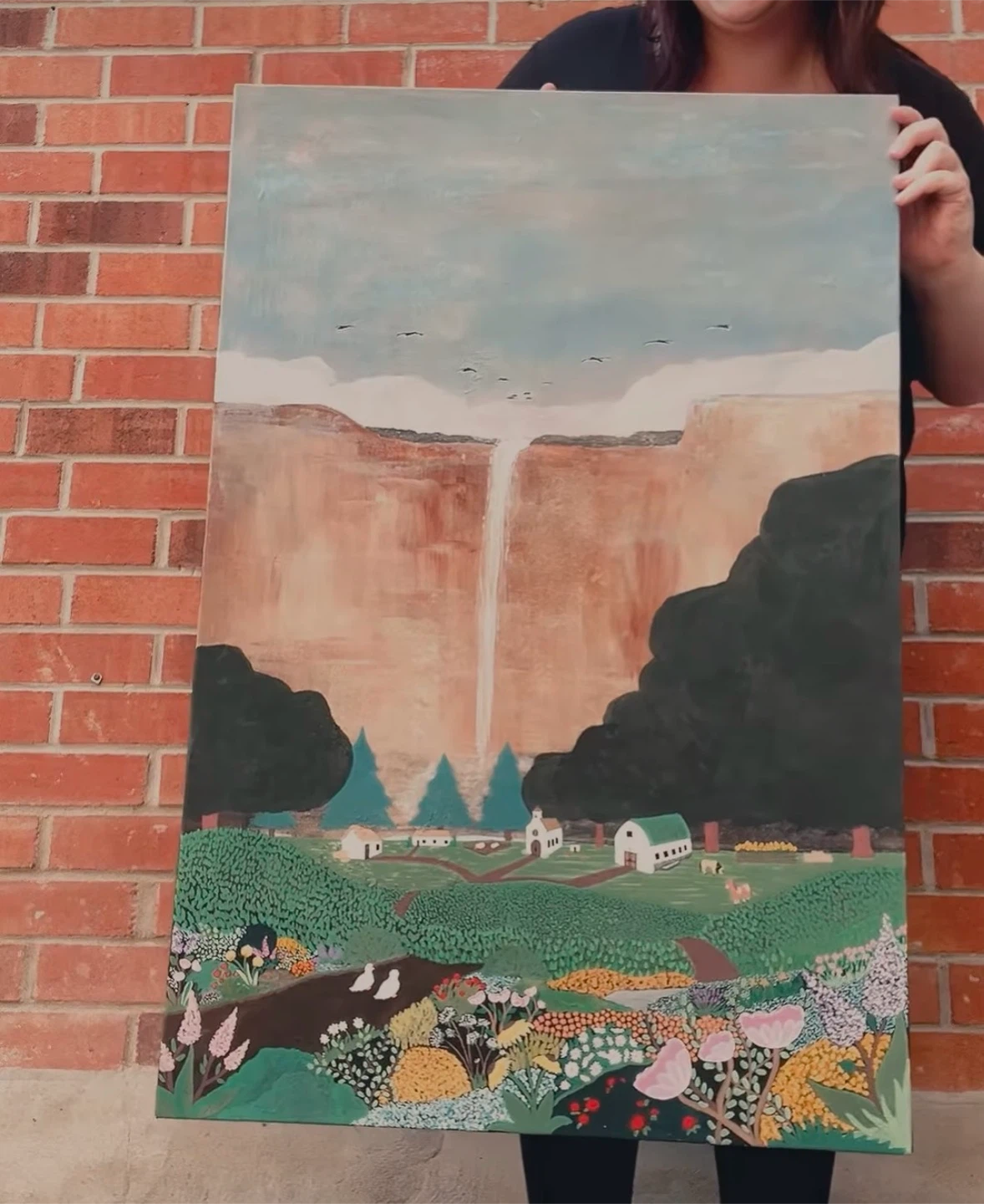 Acrylic Painting of a Waterfall Landscape - photo 2